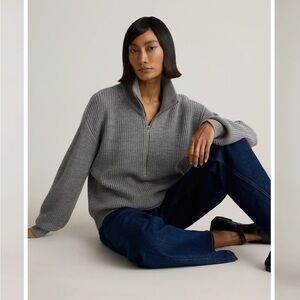 Quince Australian Merino Wool Half Zip Sweater Light Gray